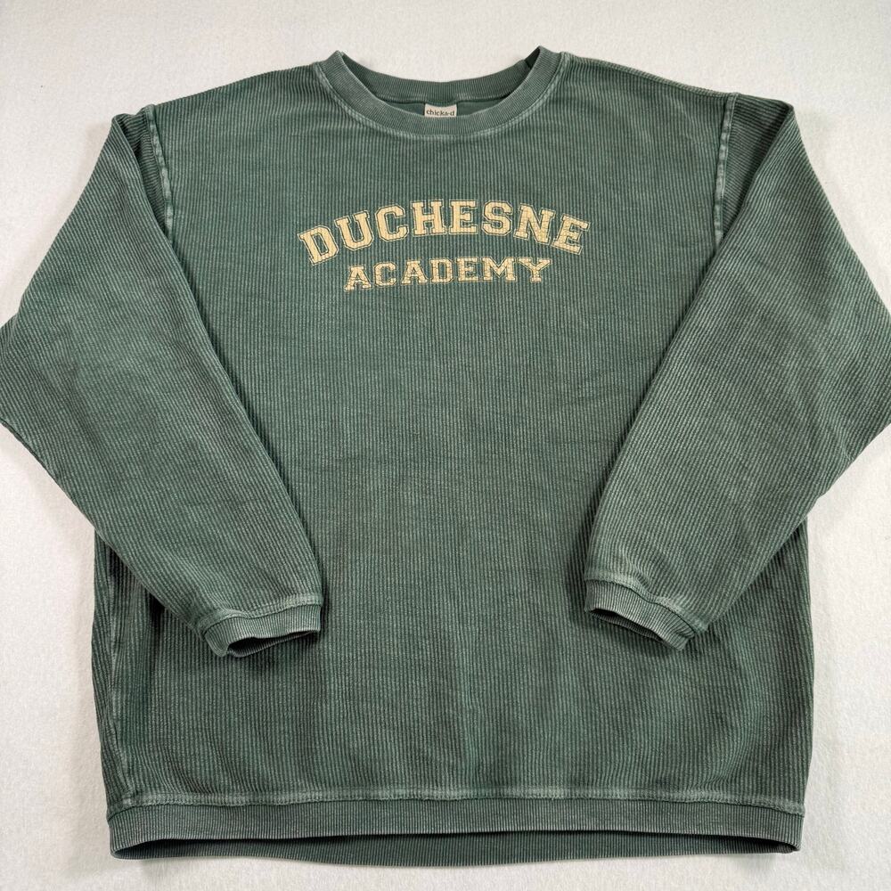 Duchesne Academy green corded crewneck sweatshirt Chicka-d tag size large